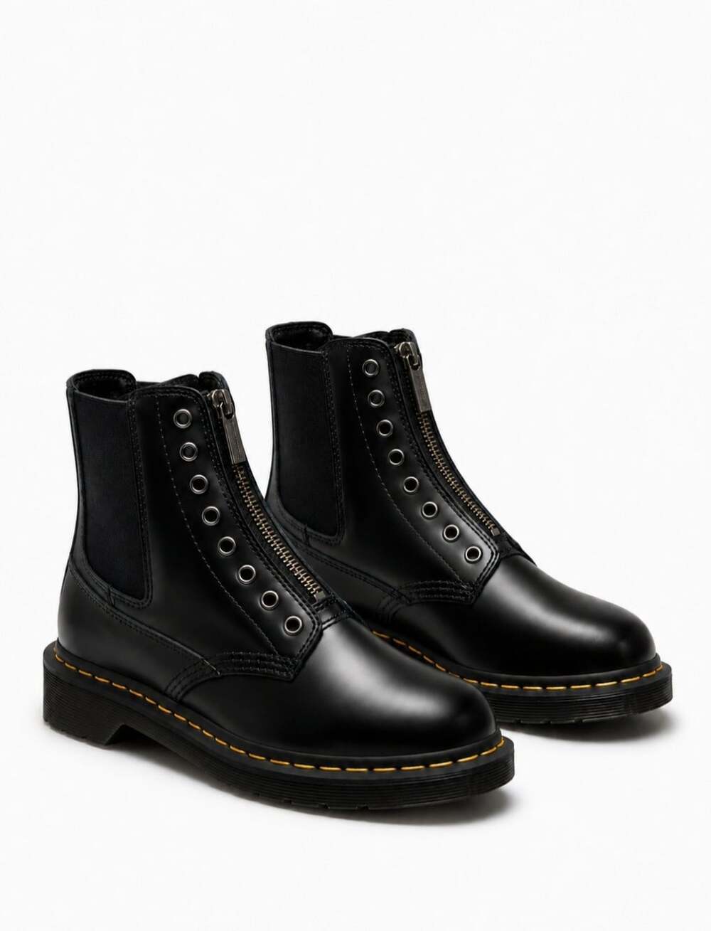 Dr. Martens 1460 Gusset Polished Smooth Zip Chelsea Boots Black Women 7